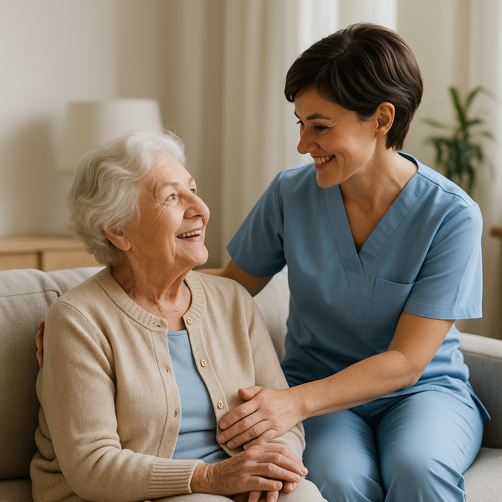 Caregiver with senior, providing comfort